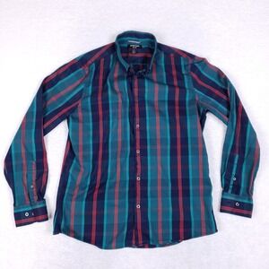 Nordstrom Trim Fit Plaid Button Down L Teal